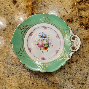 Anqitue Green Footed Cake Plate WIth Floral Spray Center